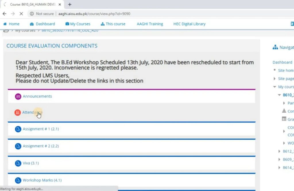 aiou aaghi lms portal courses evaluation components