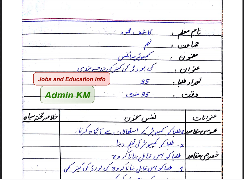 Aiou 9th Grade Computer Science Lesson Plan Download Tajassus