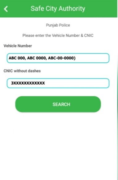 enter vehicle number and cnic on epay punjab