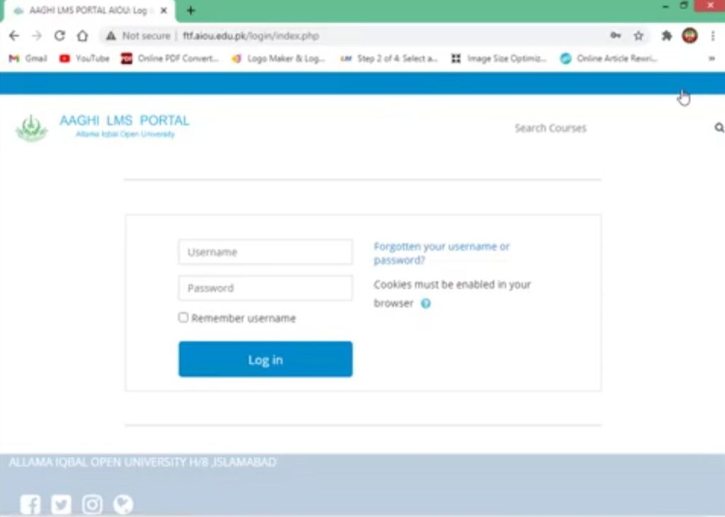 ftf aiou edu pk user name and password