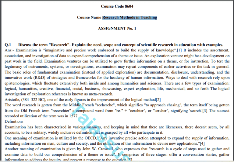 8604 AIOU Solved Assignment No.1 2020 (Research Methods In Teaching ...