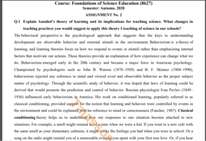 AIOU Solved Assignment No.2 8627/Foundations of Science Education Download