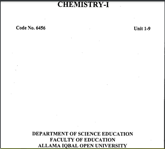 6456/CHEMISTRY-I AIOU B.ED Book Download