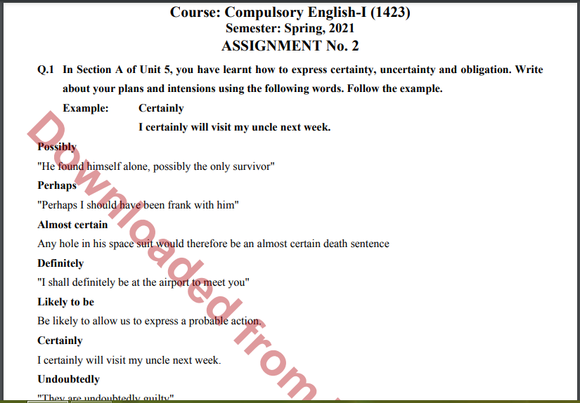 Aiou Compulsory English-I (1423) ASSIGNMENT No. 2 Spring, 2021 Download free