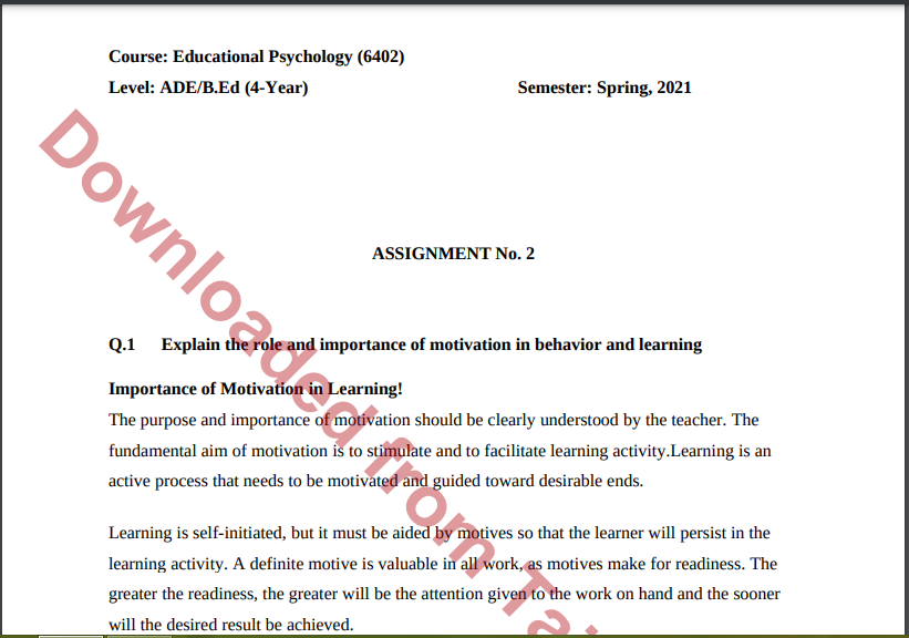 Aiou Educational Psychology (6402) ASSIGNMENT No. 2 Spring, 2021 Download free