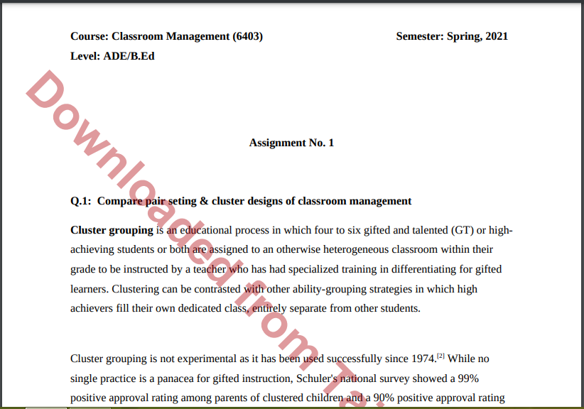 Aiou Classroom Management (6403) ASSIGNMENT No. 1 Spring, 2021 Download free