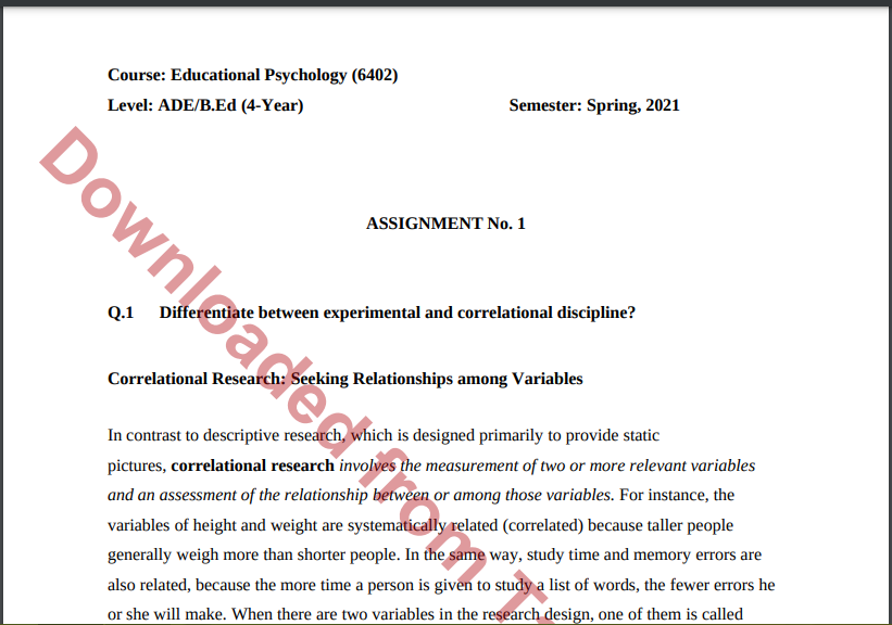 Aiou Educational Psychology (6402) ASSIGNMENT No. 1 Spring, 2021 Download free 