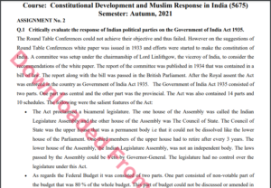 5675/Constitutional Development and Muslim Response in India Assignment No. 2 M.A History Solved Download