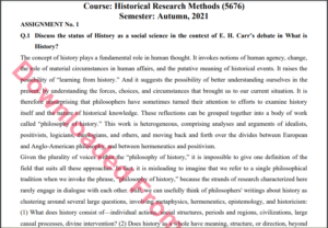 5676/Historical Research Methods Assignment No. 1 M.A History Solved Download