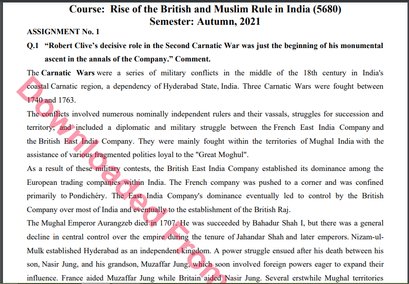 5680/Rise of the British and Muslim Rule in India Assignment No. 1 M.A History Solved Download