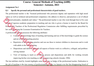 6400/General Methods of Teaching Solved Assignment No.1 B.ED History Download
