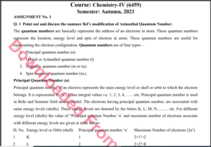 6459/Chemistry-IV Solved Assignment No.1 Autumn, 2021 B.ED Download