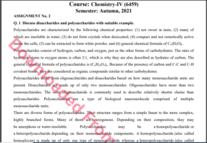 6459/Chemistry-IV Solved Assignment No.2 Autumn, 2021 B.ED Download