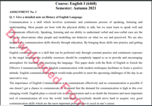 6468/ English I Solved Assignment No.1 Autumn, 2021 B.ED Download