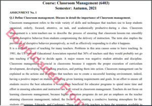 6403/Classroom Management Solved Assignment No.1 B.ED History Download