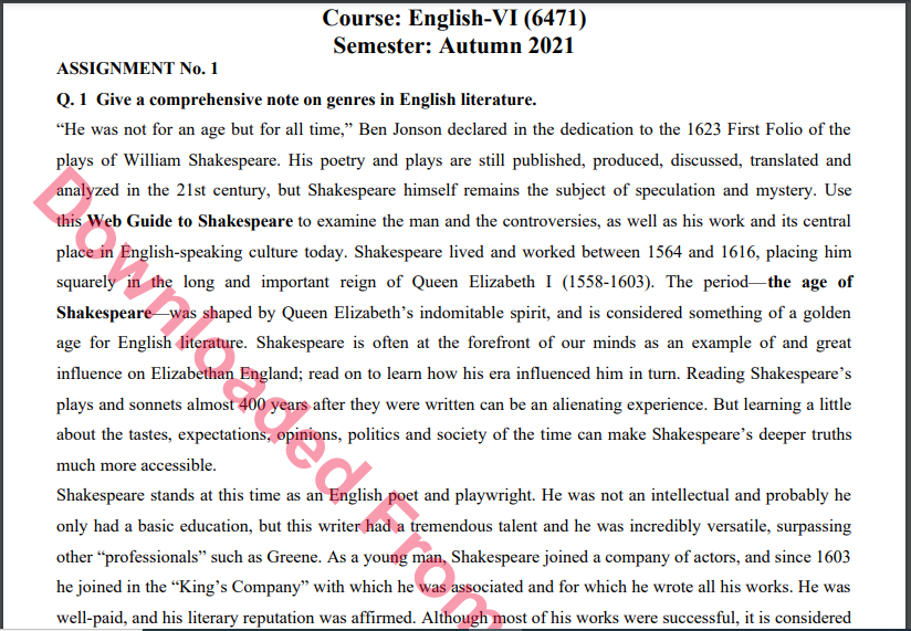 6471/  English-VI Solved Assignment No.1 Autumn, 2021 B.ED Download