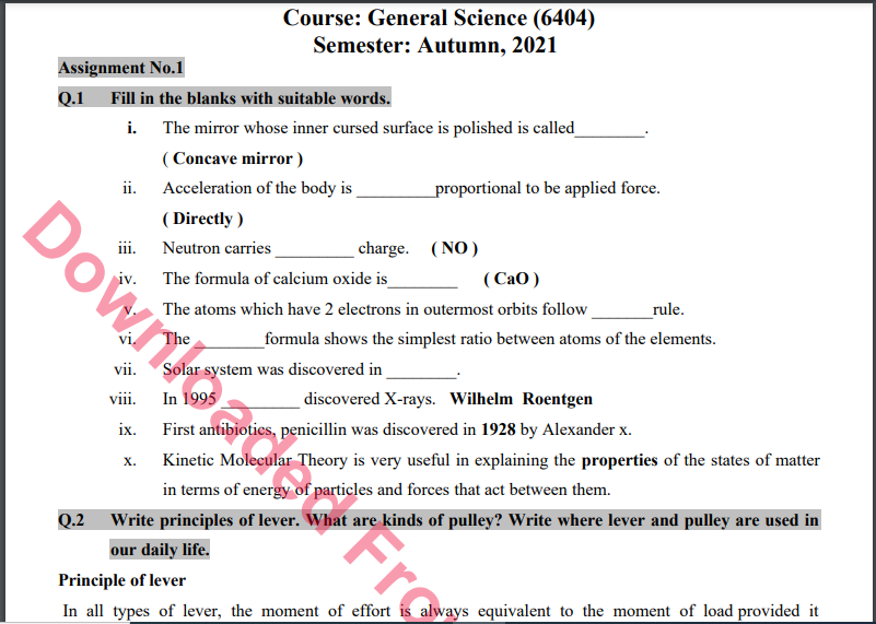 6404/General Science Solved Assignment No.1 B.ED History Download