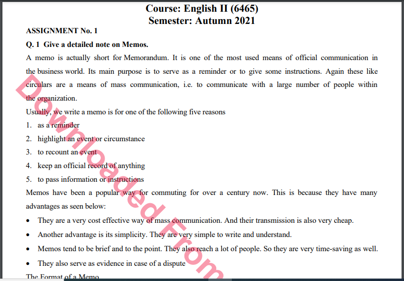 6465/English II Solved Assignment No.1 Autumn, 2021 B.ED Download
