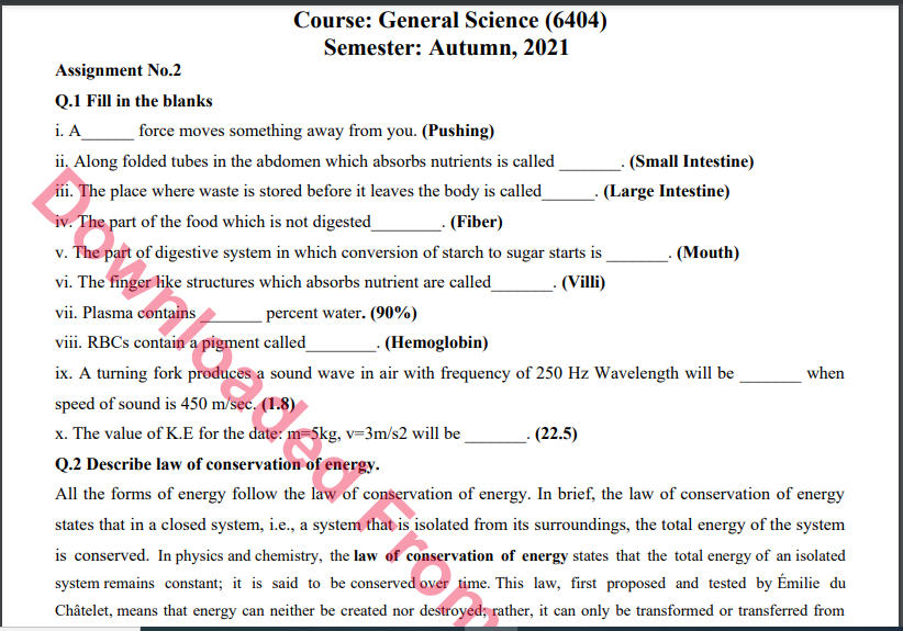 6404/General Science Solved Assignment No.2 B.ED History Download