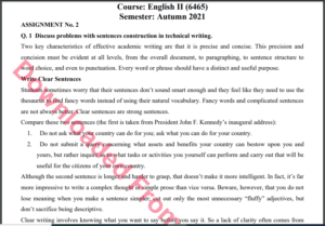 6465/English II Solved Assignment No.2 Autumn, 2021 B.ED Download