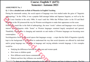 6472/English-V Solved Assignment No.1 Autumn, 2021 B.ED Download