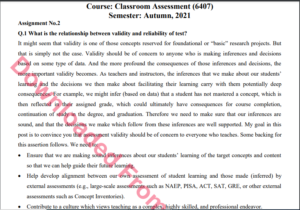 6407/Classroom Assessment Solved Assignment No.2 Autumn, 2021 B.ED History Download