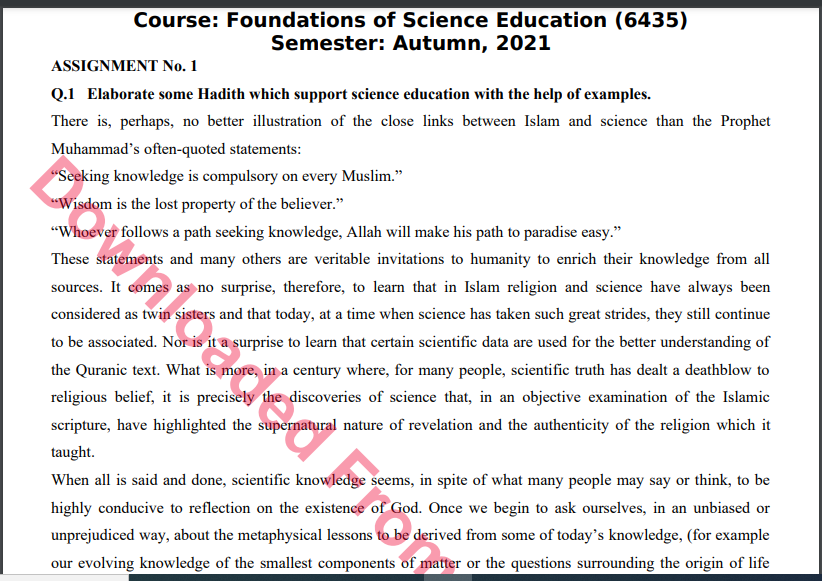 6435/Foundations of Science Education Assignment No.1 Autumn, 2021 B.ED Download