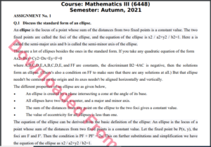 6448/Mathematics III Solved Assignment No.1 Autumn, 2021 B.ED Download