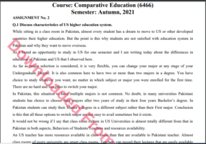 6466/Comparative Education Solved Assignment No.2 Autumn, 2021 B.ED Download