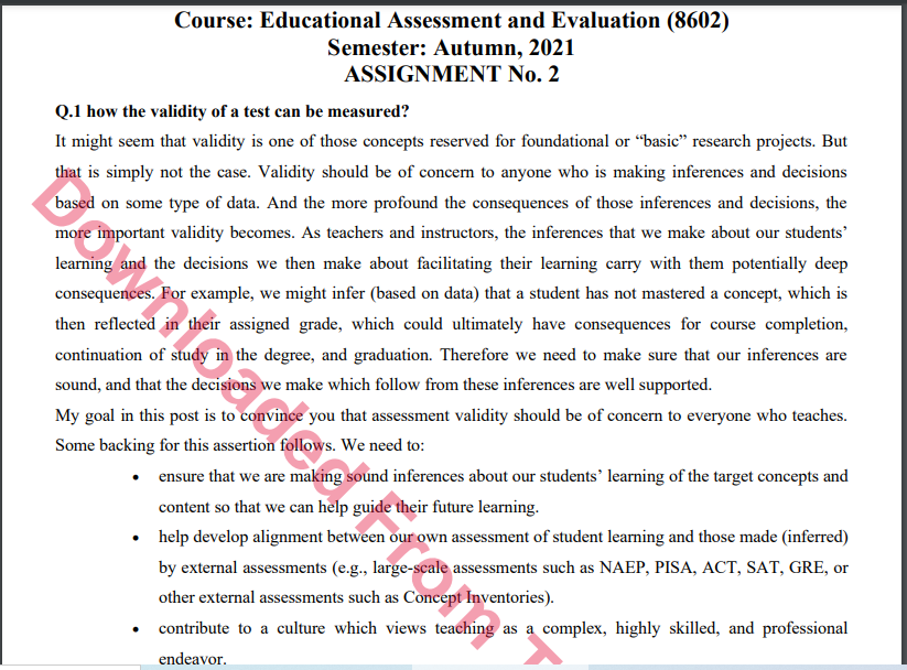 8602/Educational Assessment and Evaluation Solved Assignment No.2 Autumn, 2021-2022 B.ED Download