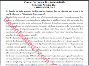 8603/Curriculum Development Solved Assignment No.2 Autumn, 2021-2022 B.ED Download