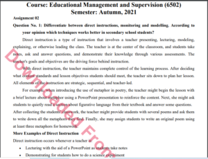 6502/Educational Management and Supervision Solved Assignment No.2 Autumn, 2021-2022 MA/M.ED Download
