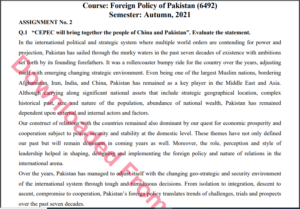 6492/ Foreign Policy of Pakistan Solved Assignment No.2 Autumn, 2021 B.ED Download