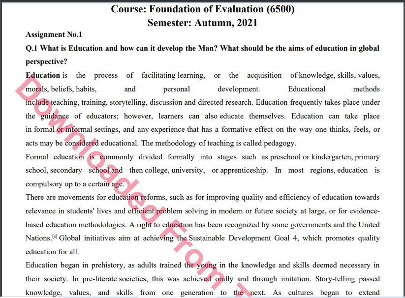 6500/Foundation of Evaluation Solved Assignment No.1 Autumn, 2021-2022 MA/M.ED Download