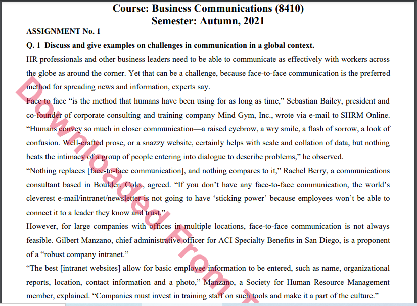 8410/Business Communications Solved Assignment 1&2 Autumn, 2021-2022 B.Ed And BS Download