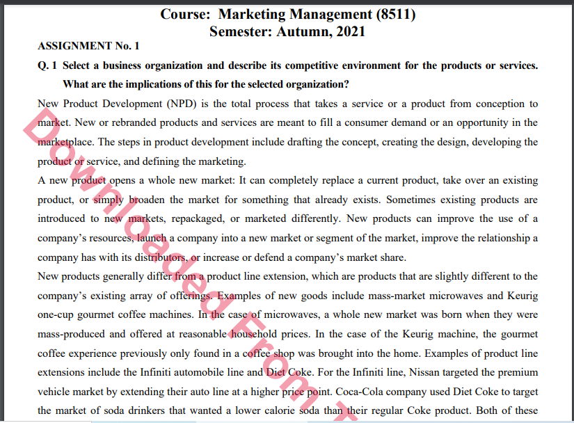 Marketing Management (8511) Solved Assignment 1&2 Autumn, 2021-2022 M. Com/MBA/BS(A&F) Download