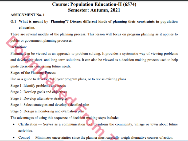 6574/Population Education-II Solved Assignment 1&2 Autumn, 2021-2022 MA/M.ED Download