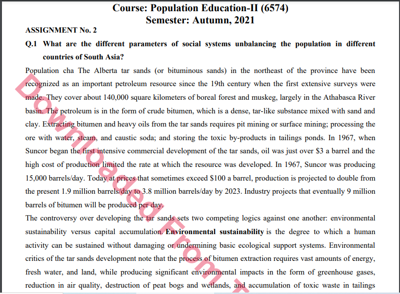 6574/Population Education-II Solved Assignment 1&2 Autumn, 2021-2022 MA/M.ED Download