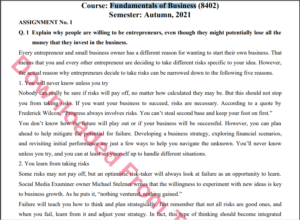 8402/Fundamentals of Business Solved Project 1&2 Autumn, 2021-2022 B.Ed And BS Download
