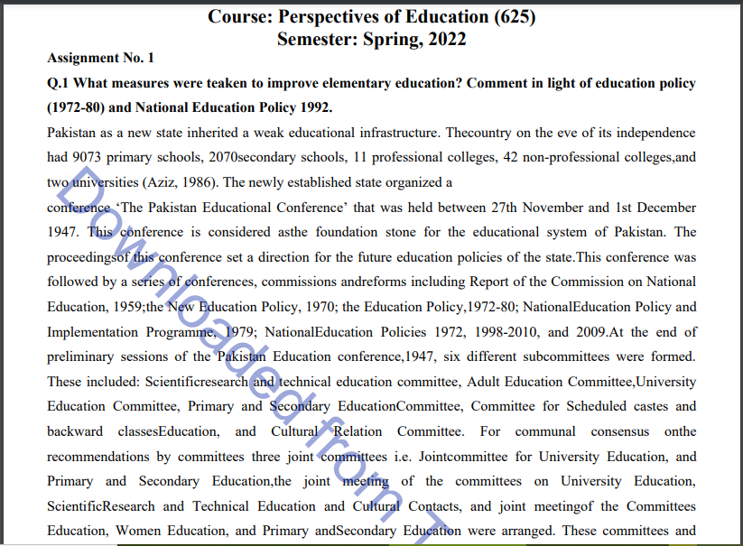 AIOU Spring 2022 Perspectives of Education (625) Assignment Download
