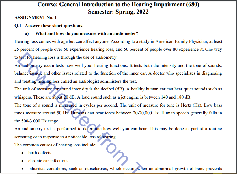 AIOU Spring 2022 General Introduction to the Hearing Impairment (680) Assignment Download