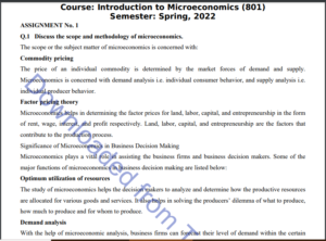 AIOU Spring & Autumn Introduction to Microeconomics (801) M.Sc Assignment Code 1&2