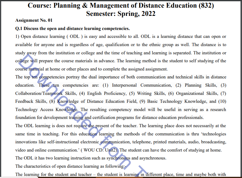 AIOU Spring & Autumn Planning & Management of Distance Education (832) MA & M.ED Assignment Code 1&2