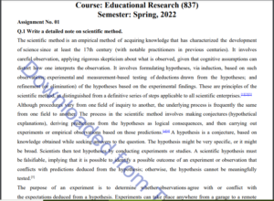 AIOU Spring & Autumn Educational Research (837) MA & M.ED Assignment Code 1&2