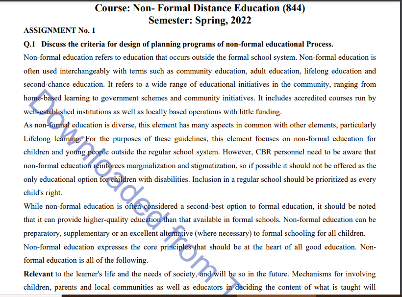 AIOU Spring & Autumn Non-Formal Distance Education (844) MA & M.ED Assignment Code 1&2