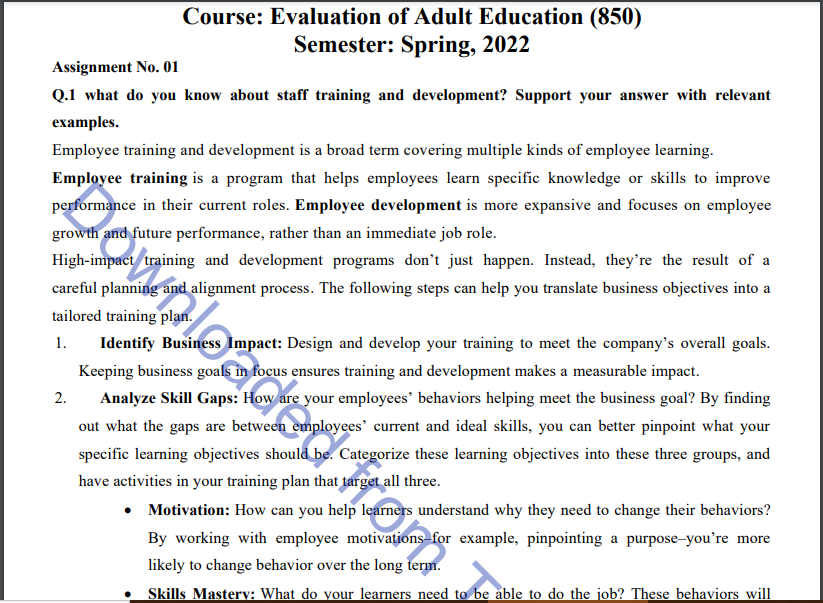 AIOU Spring & Autumn Evaluation of Adult Education (850) MA & M.ED Assignment Codes 1&2
